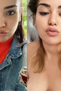 sensual plus-size girl seductively posing